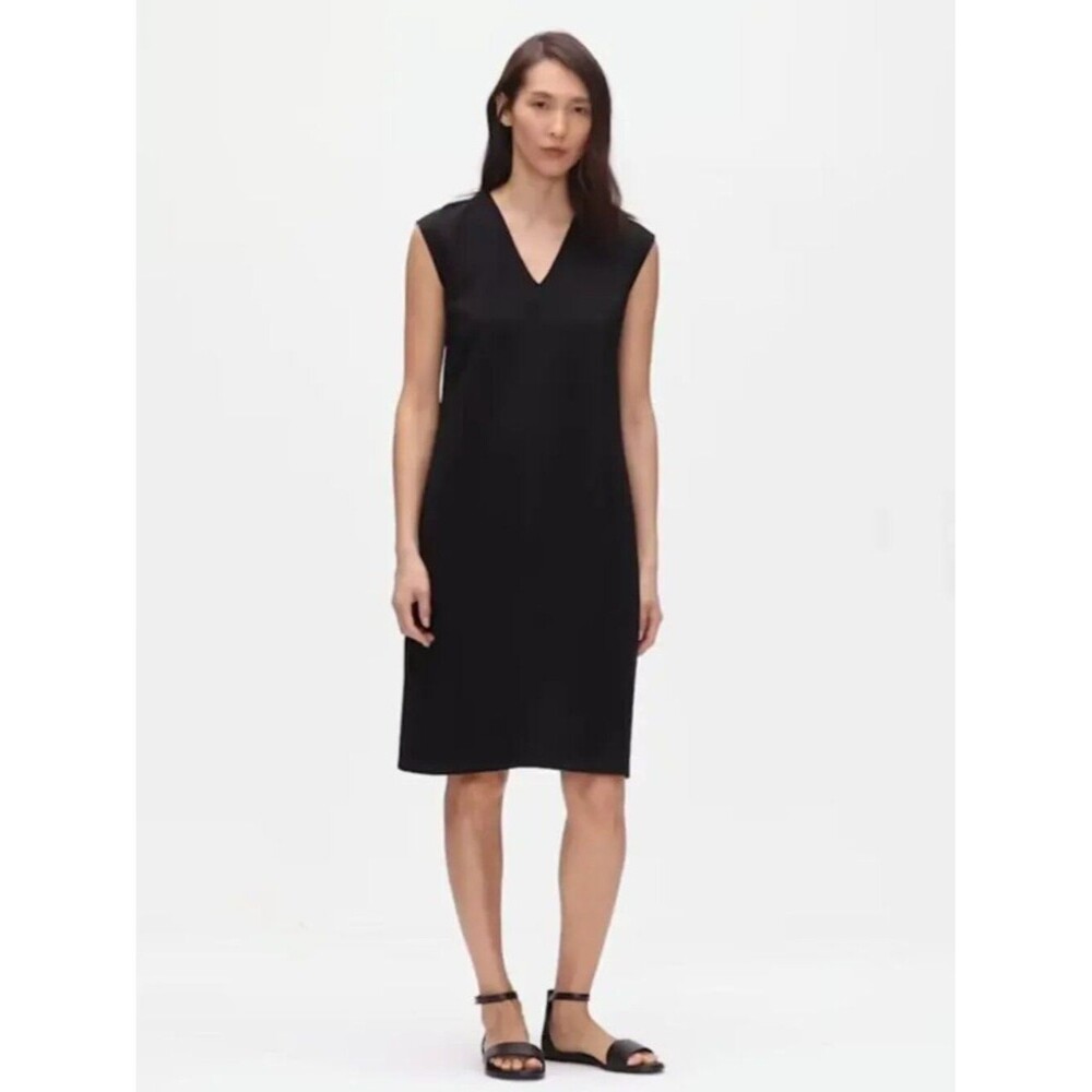 Eileen Fisher | Flex Tencel Ponte Dress | Sleeveless V- Neck | Black | L - Picture 1 of 8